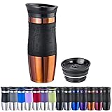 WELLGRO Thermobecher 400 ml + 1 Extradeckel - Edelstahl rostfrei - Silikon Soft-Touch Griffstück -...