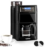 Klarstein 1,25L Kaffeemaschine mit Mahlwerk & Timer, Kaffeemaschine Filtermaschine mit...