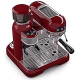 Klarstein Espresso Siebträgermaschine mit Milchaufschäumer & Mahlwerk, 1,4L Retro...